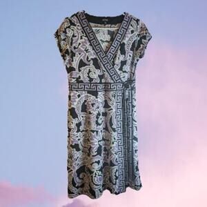 Apt. 9 medium short sleeve faux wrap v neck polyester blend stretch spring dress